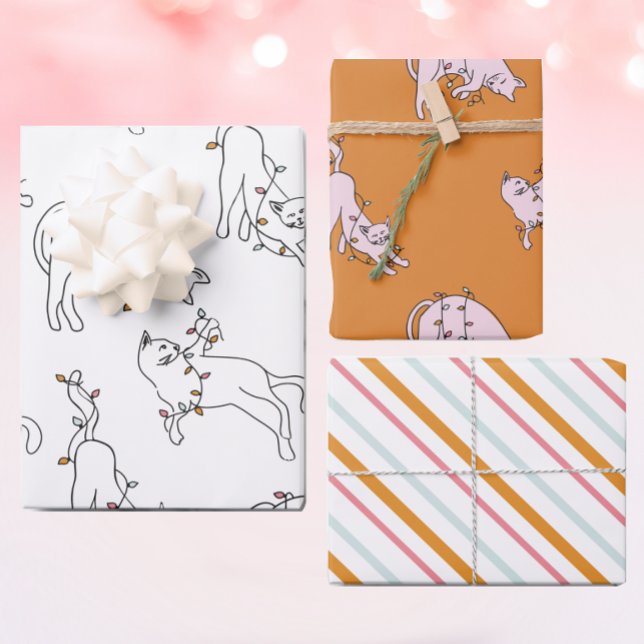 Pink Cat Christmas Light  Wrapping Paper Sheet (Creator Uploaded)