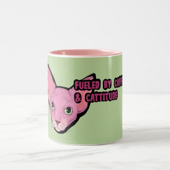 Pink Cat Coffee  Time Two-Tone Coffee Mug (Center)