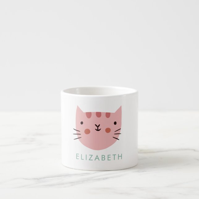 Pink Cat Cute Custom Name Espresso Cup (Front)
