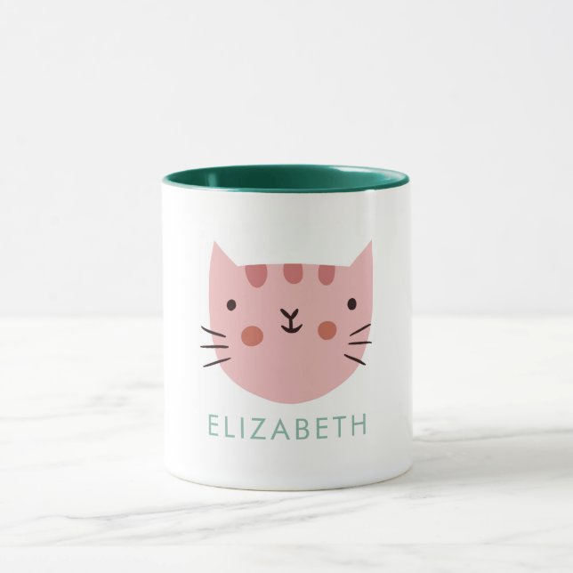 Pink Cat Cute Custom Name  Mug (Center)
