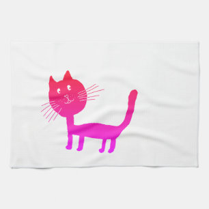 Pink Cat Drawing  Tea Towel
