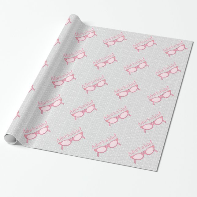 Pink Cat Eye Glasses - Personalise It Wrapping Paper (Unrolled)