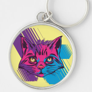 Pink Cat Face  Key Ring