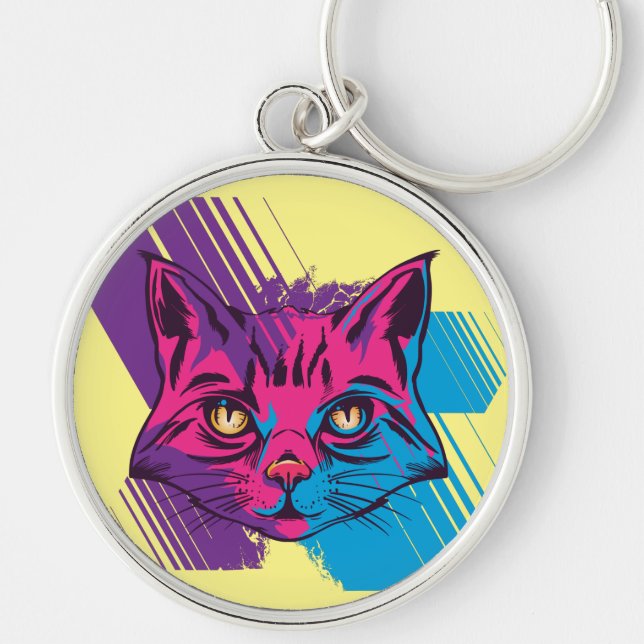 Pink Cat Face  Key Ring (Front)