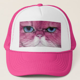 PINK CAT FIERCE LOOK CAT EYES, FUN PINK CAT TRUCKER HAT