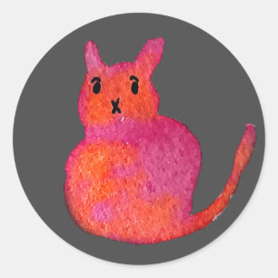 Pink cat funky cute kitty classic round sticker
