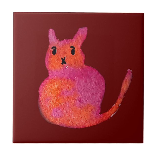 Pink cat funky cute kitty tile (Front)