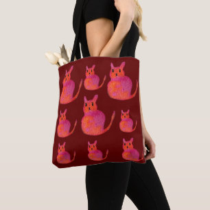 Pink cat funky cute kitty tote bag