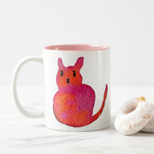 Pink cat funky cute kitty Two-Tone coffee mug