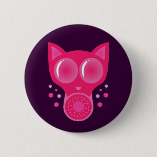 Pink Cat Gas Mask 6 Cm Round Badge