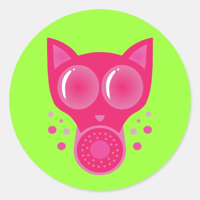 Pink Cat Gas Mask Classic Round Sticker (Front)
