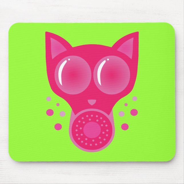 Pink Cat Gas Mask Mouse Mat (Front)