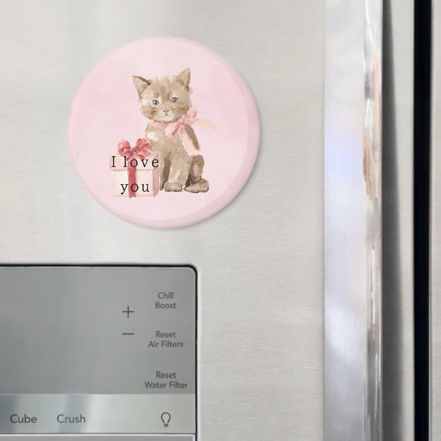 Pink Cat Gift Love Magnet (In Situ (Fridge))