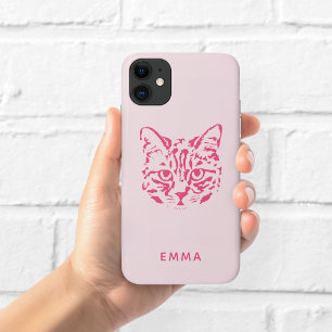 Pink Cat Illustration Phone Case