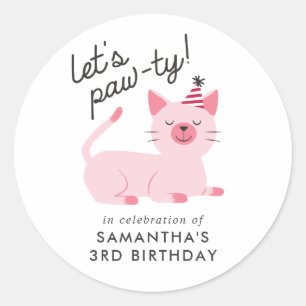 Pink Cat Kids Birthday Party   Let's Paw-ty Classic Round Sticker