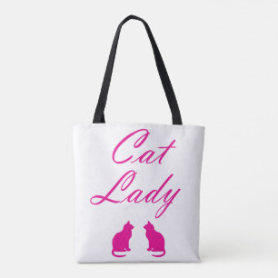 Pink cat lady tote bag