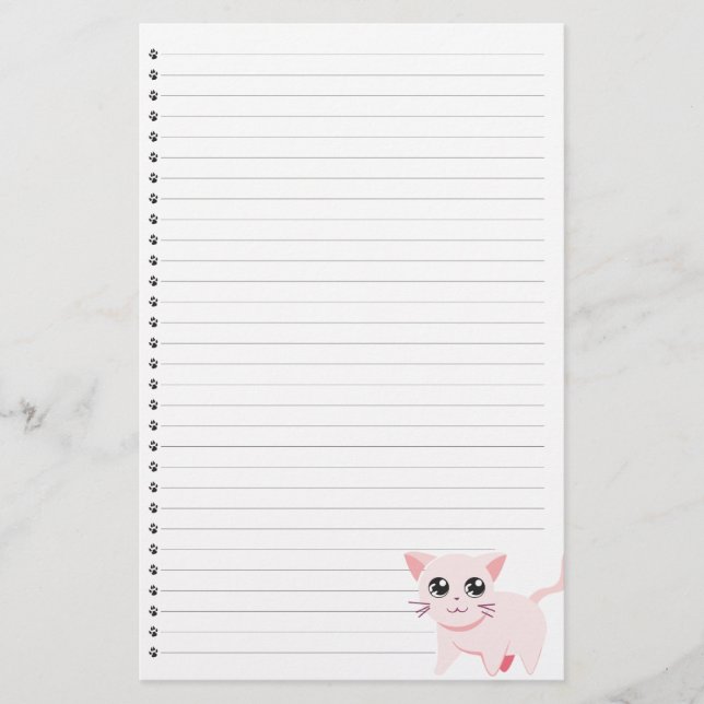 Pink Cat Lined Stationery (Front)