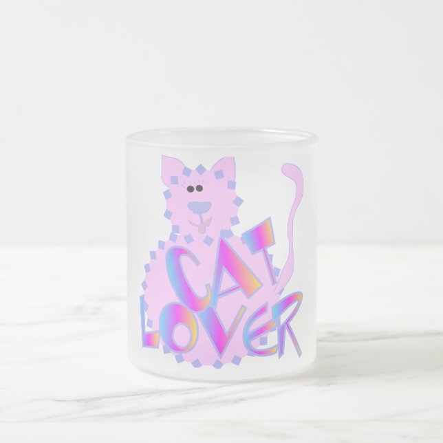 Pink Cat Lover Tshirts and Gifts Frosted Glass Coffee Mug (Center)