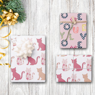 Pink Cat Lovers Pattern Wrapping Paper Sheet