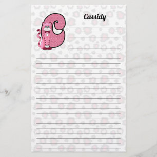 Pink Cat Mongrammed "C" Lined Stationery