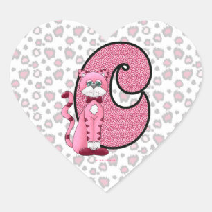Pink Cat Monogrammed "C" Heart Stickers
