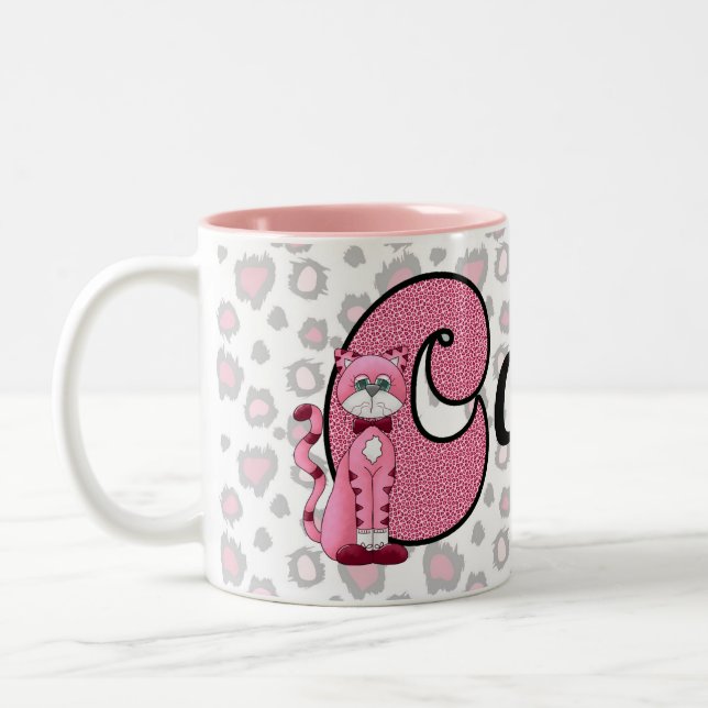 Pink Cat Monogrammed "C" Kid's Mug (Left)