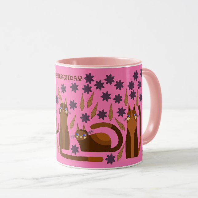 PINK CAT MUG FOR BIRTHDAY  (Front Right)