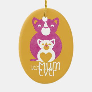 Pink cat mum ceramic tree decoration