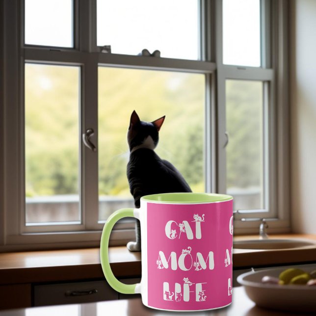 Pink Cat Mum Life Cute Typography Mother's Day  Mug (Creator Uploaded)
