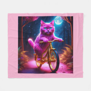 Pink Cat On A Golden Bicycle Scenic Path Fleece Blanket