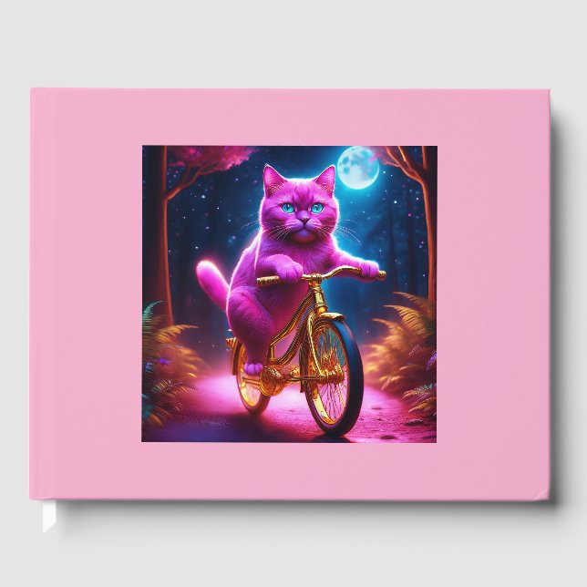 Pink Cat On A Golden Bicycle Scenic Path Guest Book (Front)