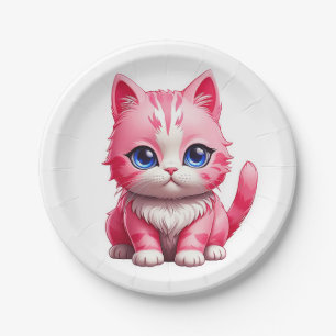 Pink Cat Paper Plate