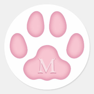Pink Cat Paw Print Personalised Pet Monogram Classic Round Sticker