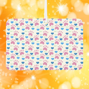 Pink Cat Paw Prints and Blue Hearts Pattern Car Air Freshener