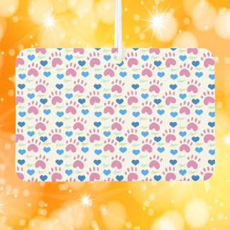 Pink Cat Paw Prints and Blue Hearts Pattern Car Air Freshener
