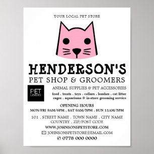 Pink Cat, Pet Store & Groomers Advertising Poster