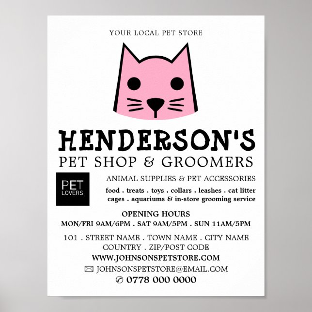Pink Cat, Pet Store & Groomers Advertising Poster (Front)