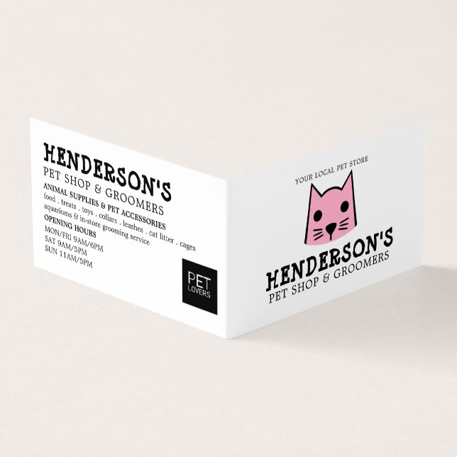 Pink Cat, Pet Store & Groomers Detailed Business Card (Outside)