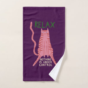 Pink Cat Relax Nothing Is Under Control Hand Towel