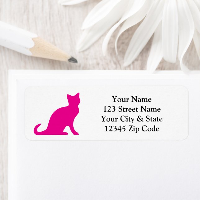 Pink cat silhouette return address labels (Insitu)