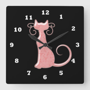 Pink Cat Sillohette clock