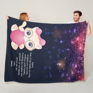 Pink Cat with Bow Space Sparkle Blanket for Kids