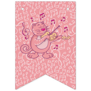 Pink Cat with Violin Bunting Flags