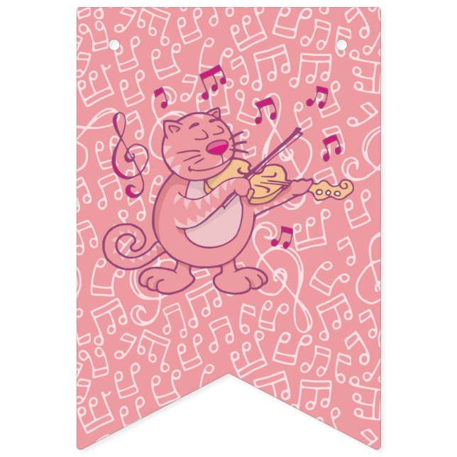 Pink Cat with Violin Bunting Flags (First Flag)