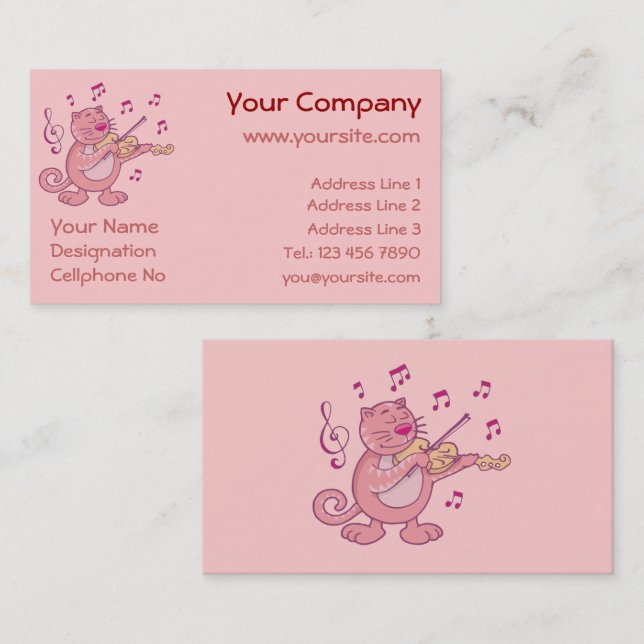 Pink Cat with Violin Business Card (Front/Back)
