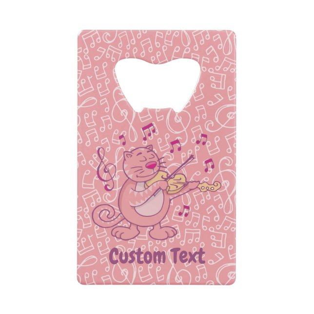 Pink Cat with Violin Credit Card Bottle Opener (Front)