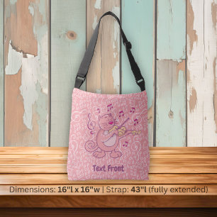 Pink Cat with Violin Crossbody Bag