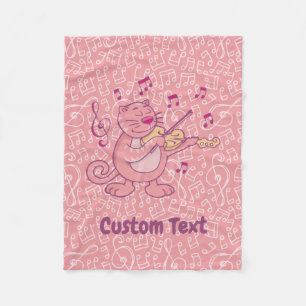 Pink Cat with Violin Fleece Blanket