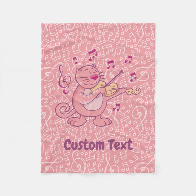Pink Cat with Violin Fleece Blanket (Front)