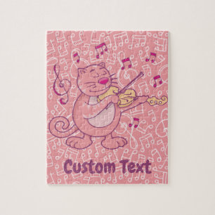 Pink Cat with Violin Jigsaw Puzzle
